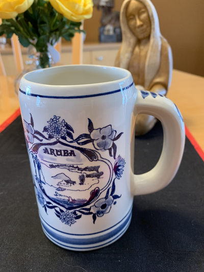a real beautiful Dutch Delft Blue hand painted Mug/Stein with ARUBA {Dutch Island ] Graphics.. in pe...