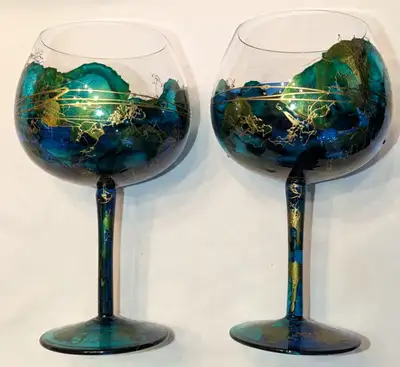 Vtg Romanian Hand-Painted Monarch Crystal Lagoon Balloon Glasses, View more