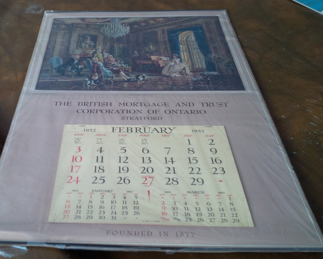 Old Calendar, British Mortgage and Trust Corporation of Ontario in Arts & Collectibles in Stratford