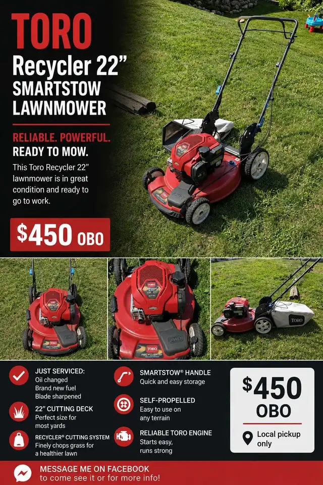  Toro Recycler 22" SmartStow Lawn Mower — $450 OBO