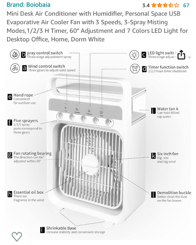 Desktop cooling fan with mist function - new in Heaters, Humidifiers & Dehumidifiers in Ottawa - Image 3