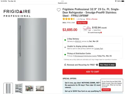 Frigidaire Professional Fridge 19CU , View more