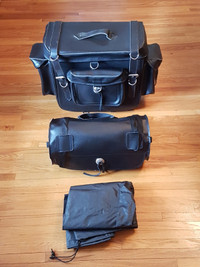 Black Leather 3 pc Motorcycle Bag