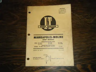 Minneapolis Moline G-707, G-708, G-1000 Tractor IT Shop Manual shipping available at your cost any q...