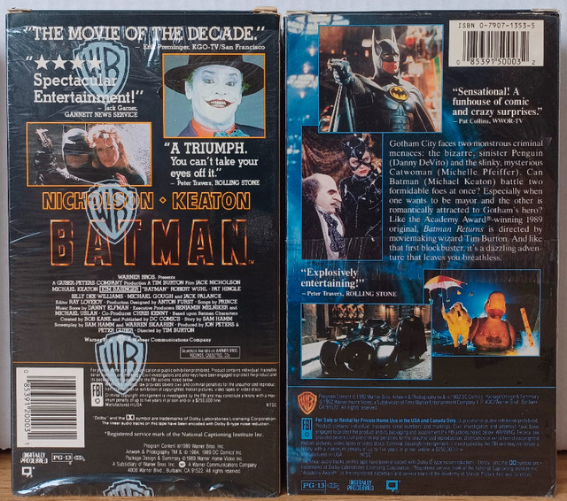 Lot 2x VHS Batman & Batman Returns Movies 1989 & 1992 (NM) dans CD, DVD et Blu-ray  à Ville de Montréal - Image 2