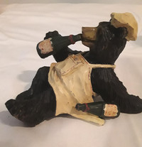Wine Drinking Black Bear Figurine