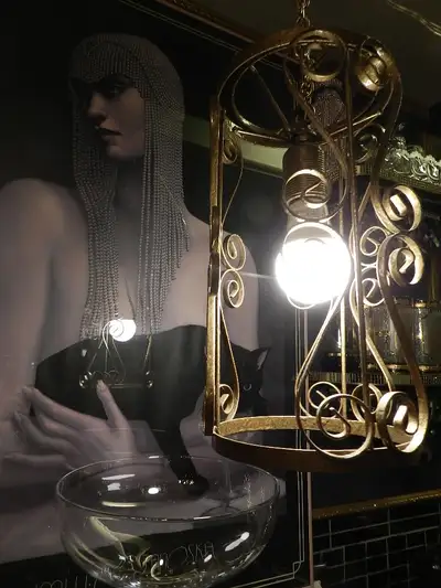 Vintage 2pc MCM Swag Scroll Iron Pendant Lights, View more