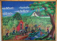 Sugarcane fields original large oil on canvas artist signed old