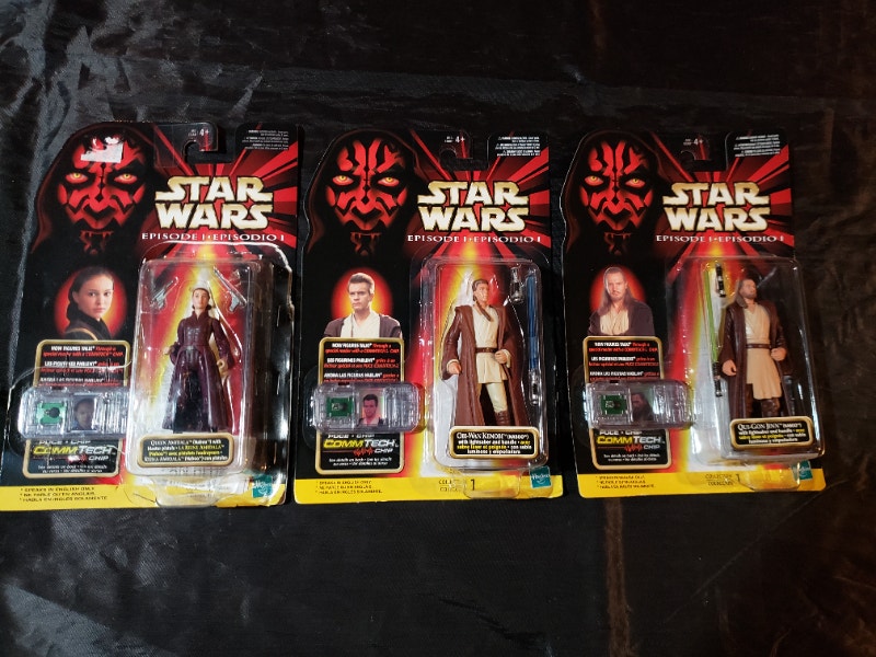Star Wars Ep 1 Commtech figures Queen Amidala, ObiWan, QuiGon Arts