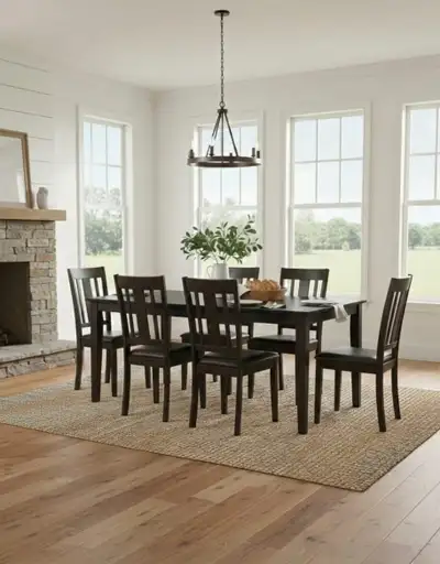 Dark Wood Dining Table Set with 6 Chairs, View more