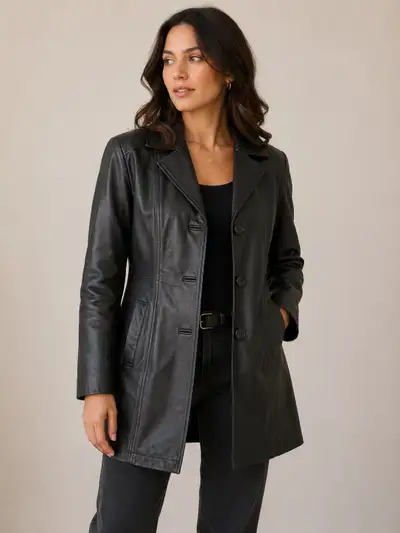 Women’s Mid-Length Leather Jacket – Size XS Only, View more