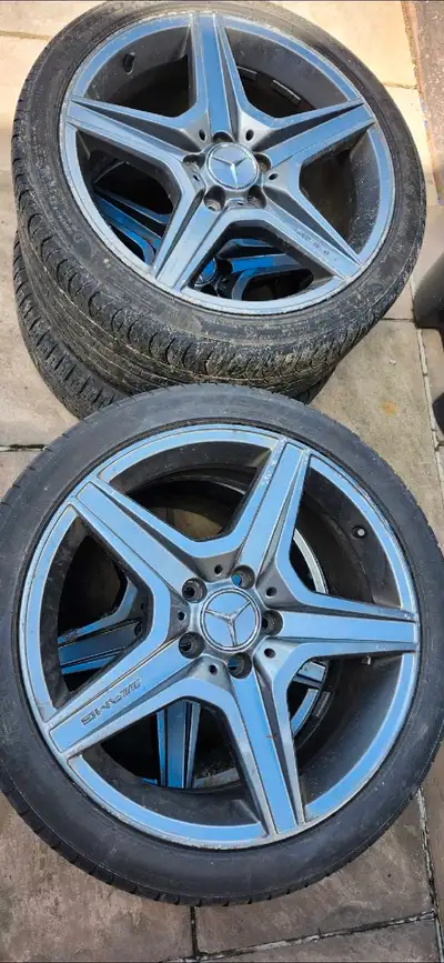 Up for sale is a set of used Mercedes 2011 W204 C63 AMG staggered rims, tires maybe good for a seaso...