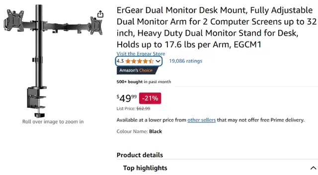 ErGear Dual Monitor Desk Mount, Fully Adjustable  Arm62864744030594124