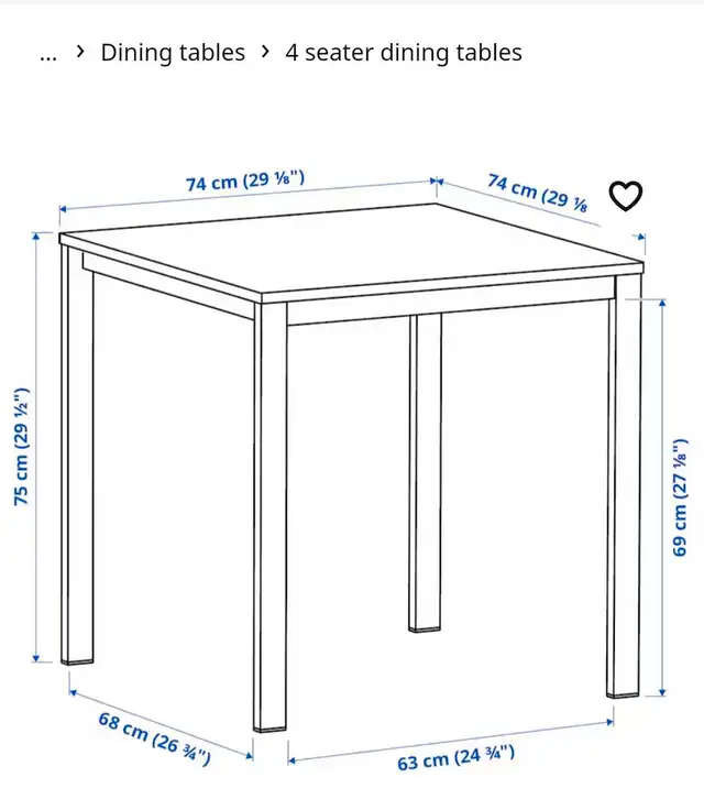 Ikea white metal table(74*74cm) in Dining Tables & Sets in Moncton - Image 2