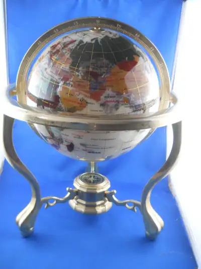 Beautiful Semi-Precious Stone World Globe on Brass Stand with Compass. Still available, $350 or best...