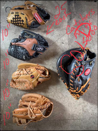 Baseball gloves, bats cleats, gear bag 