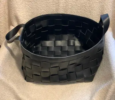 BLACK LEATHER WOVEN BASKET, View more
