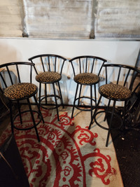 4 swivel bar stools leopard print black