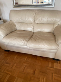 Canadian made cream leather love seat 