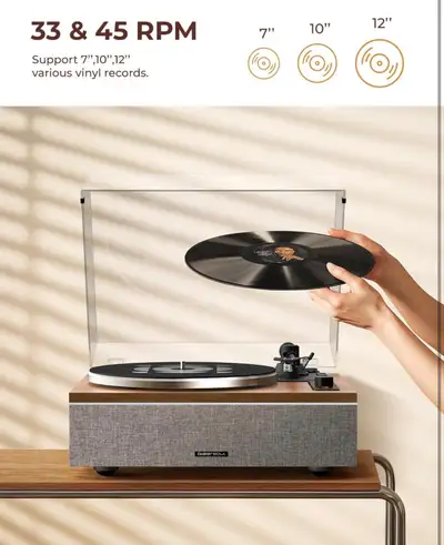 Vinyl Record Player, Bluetooth  All-in-One Vintage Turntable DSP, View more