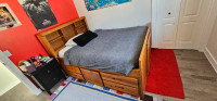 Wood double bed frame with drawers