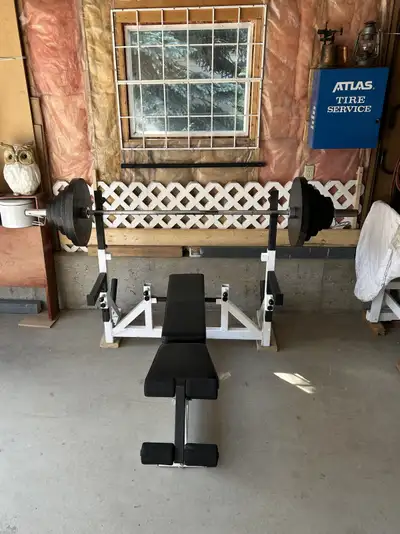 Plates include: 2X45lbs; 2X35lbs; 2X25lbs; 2X10lbs; 4X5lbs; 2X2.5lbs * Adjustable bench positions *...