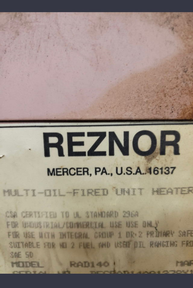 Reznor waste oil furnace 140 000 btu in Heating, Cooling & Air in Barrie