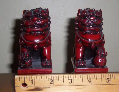 pair red resin Chinese foo Guardian Lion Dogs, View more