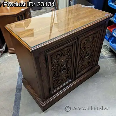 Vintage Glass Top Rolling Media Cabinet, View more
