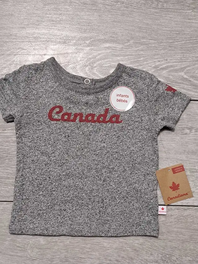 NEW Canadiana Gray Infant Unisex Tshirt; 0-3M& 6-12M in Kids & Youth in Calgary - Image 2