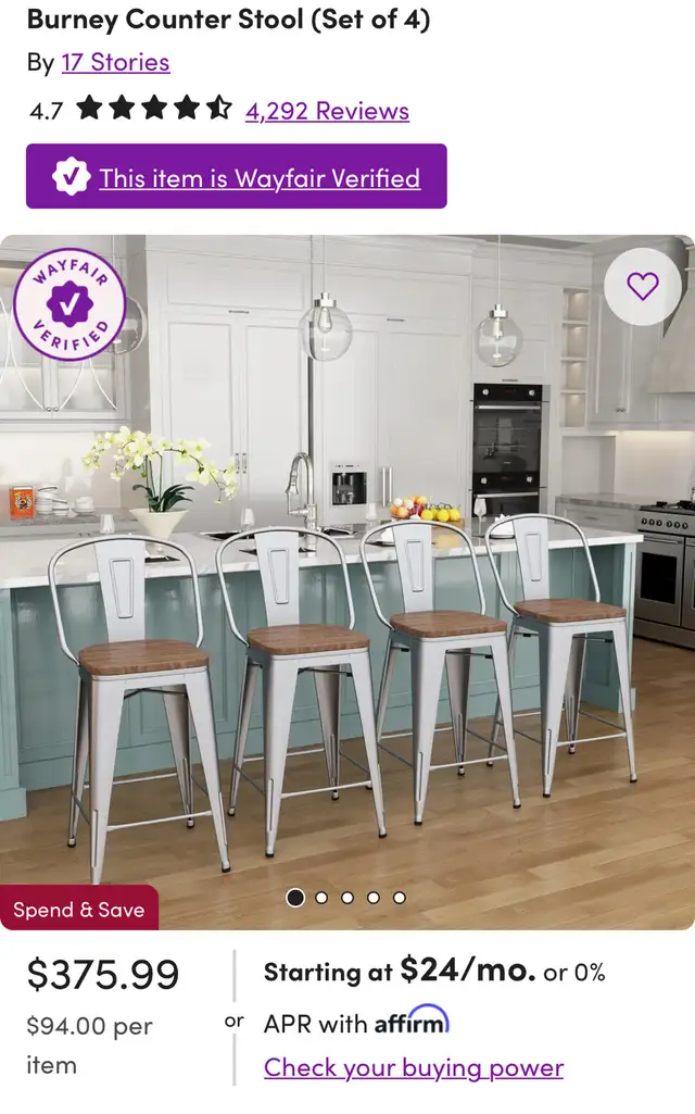 BRAND NEW Set of 4 Counter Stools - Wood Seat & Metal Frame in Chairs & Recliners in City of Toronto - Image 5