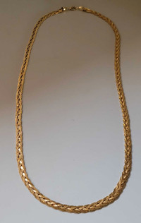 Gold Tone 5 Strand Braided Herringbone Chain Necklace 