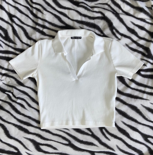 ZARA (Size S) White Crop Top Polo Shirt in Women's - Tops & Outerwear in Ottawa