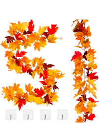 New 2 Pcs Fall Decor Artificial Maple Leaf Garland 5.6 ft Fall