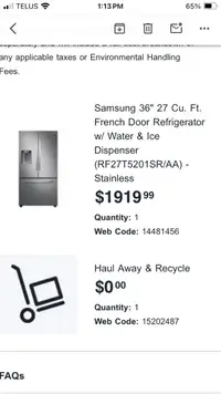 Like New! Samsung French door fridge - Too big for us