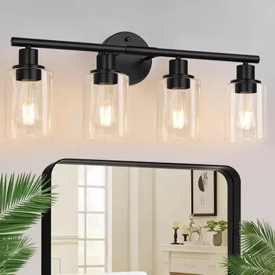 Matte Black 4-Light Bathroom Vanity Light, View more
