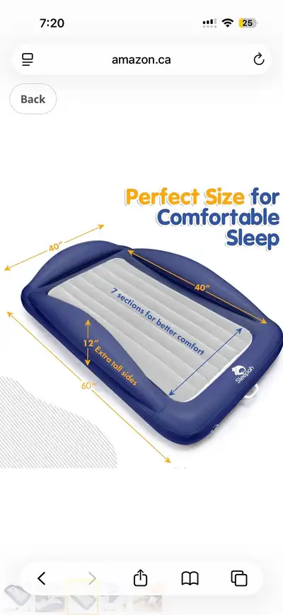 Inflatable toddler bed be bought off an auction comes with everything but the pump. Smoke free home...