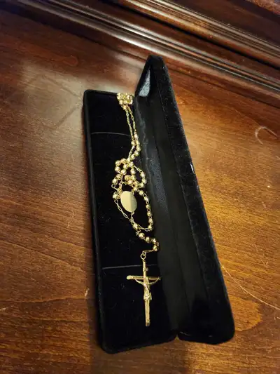 10k gold 4mm 30  inches long rosery necklace, View more