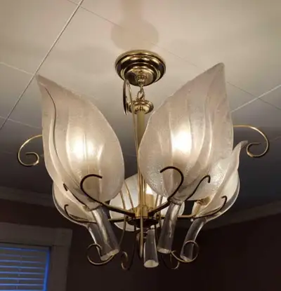 Chandelier Murano Vintage 5 feuilles five blown glass leaves, View more