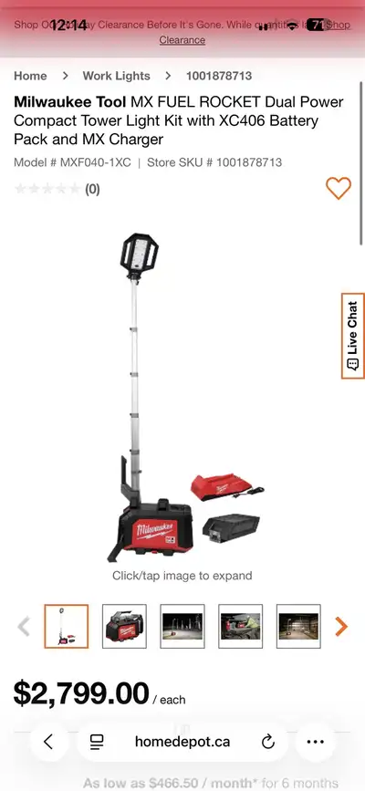 Milwaukee Tool MX FUEL ROCKET  Tower Light Kit with bat, View more