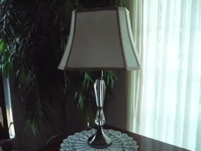 MODERN ACRYLIC TABLE LAMP WITH SOFT BEIGE SHADE - ALL LIKE NEW, View more