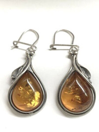 Amber Gemstone Earrings Stamped 925 silver
