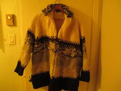 VINTAGE WOOLEN SWEATER JACKET-HAND MADE-MEDIUM/LARGE SIZE, View more