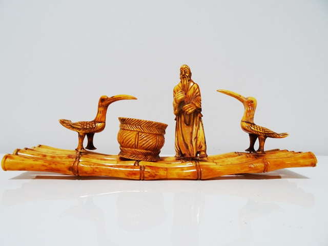 cranes sculpture CANTON hand carved CHINESE FIGURINE on RAFT in Arts & Collectibles in Hamilton - Image 2