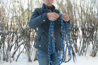 Braided paracord get down for horse riding, blue/black