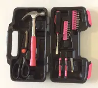 Ladies Household Tools Set Pink Toolbox Kit Hammer Bit Scissors