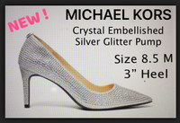 NEW!! MICHAEL KORS Silver Crystal Glitter Pumps~Size 8.5M~3”Heel