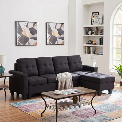 New Stylish 2 Pc Reversible Sectional Sofa - Black Clearance, View more