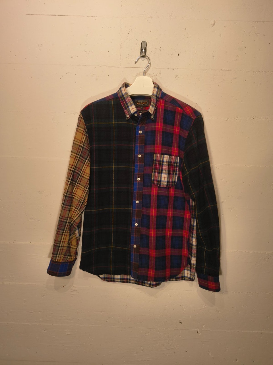 Beams, BEAMS PLUS Patchwork Plaid Flannel Shirt Size M Made in Japan