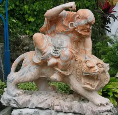 Sculpted Marble Statue, Lohan Monk Taming Tiger, View more